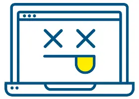 Gezeichneter Computer mit verzogenem Gesicht auf dem Bildschirm.